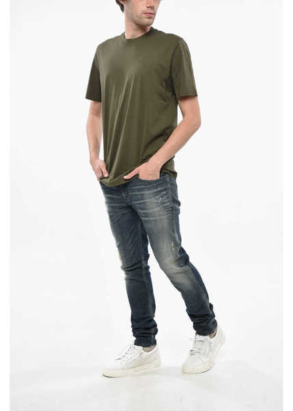Tricouri Diesel Crew Neck Cotton T-Shirt With Printed Logo Military Green Barbati (BM 19247495) 4