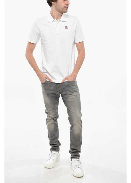 Tricouri Polo Diesel Hopsack Cotton Blend Smith Polo With Logo Patch White Barbati (BM 19247516) 4