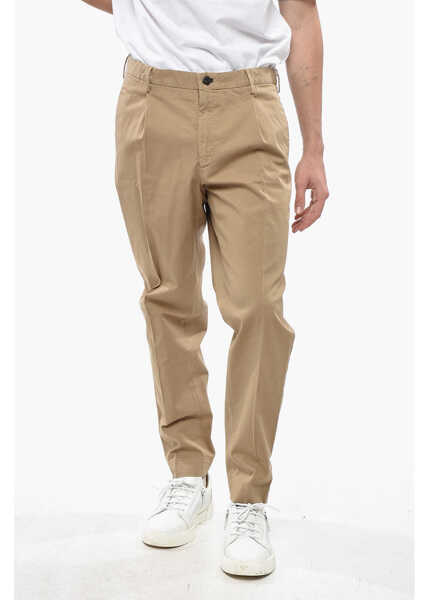 Pantaloni casual Incotex Slowear Single-Pleated Stretch Cotton Tapered Fit Pants Beige Barbati (BM 19247534) 1
