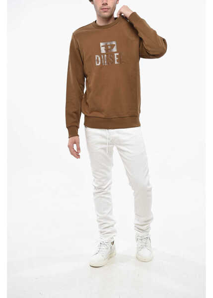 Bluze de trening Diesel Crew Neck Brushed Cotton Sweatshirt With Ton Sur Ton Logo Brown Barbati (BM 19247711) 4