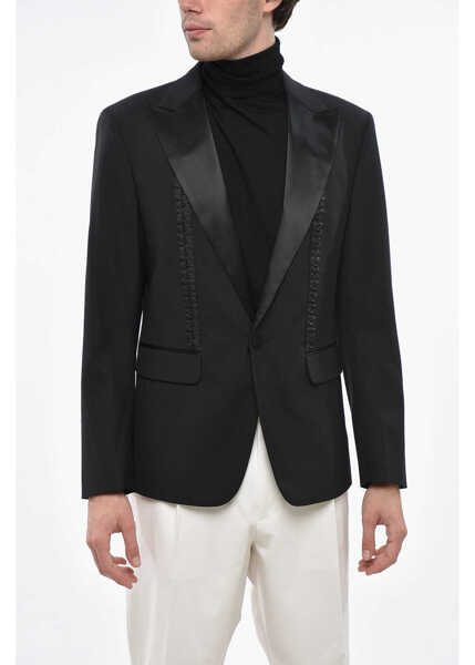 Sacouri DSQUARED2 Virgin Wool Blend London Tuxedo Blazer With Corset Black Barbati (BM 19247726) 1