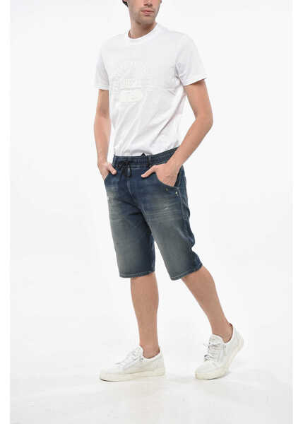 Pantaloni scurti Diesel Joggjeans Delav Denim Shorts With Drawstring Blue Barbati (BM 19247729) 4