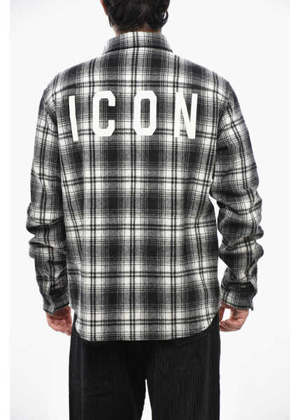 Camasi casual DSQUARED2 Checked Plaid Overshirt Black & White Barbati (BM 19247738) 2