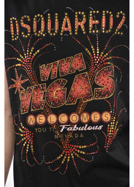 Maiouri DSQUARED2 Cotton Jersey Viva Vegas Tank Top Embellished With Rhineston Black Barbati (BM 19247744) 3