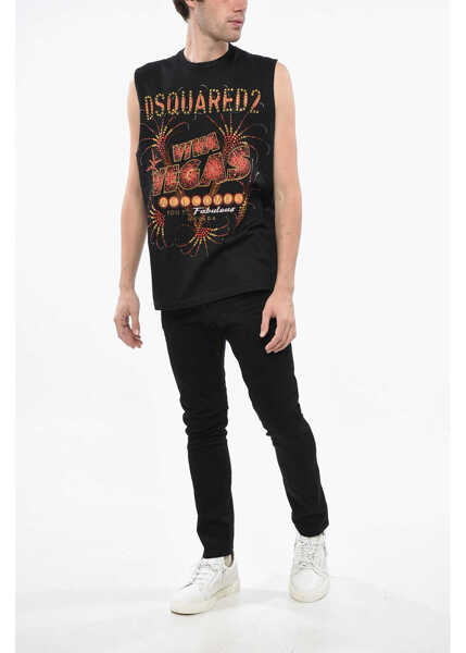 Maiouri DSQUARED2 Cotton Jersey Viva Vegas Tank Top Embellished With Rhineston Black Barbati (BM 19247744) 4