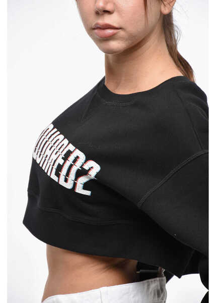 Bluze de trening DSQUARED2 Fleeced Cotton Cropped Cool Fit Crew-Neck Sweatshirt Black Femei (BM 19247753) 2