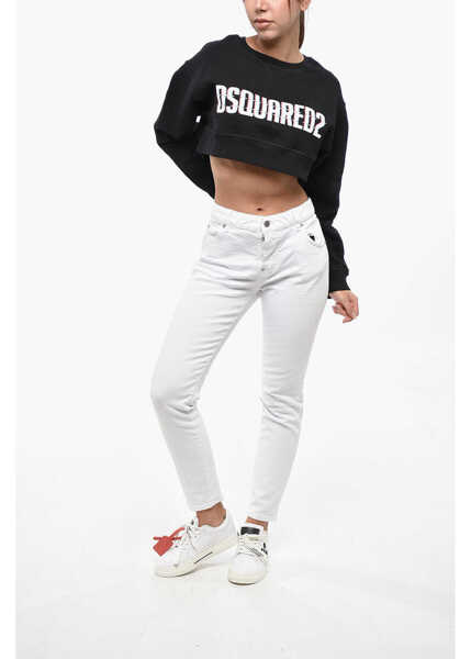 Bluze de trening DSQUARED2 Fleeced Cotton Cropped Cool Fit Crew-Neck Sweatshirt Black Femei (BM 19247753) 4