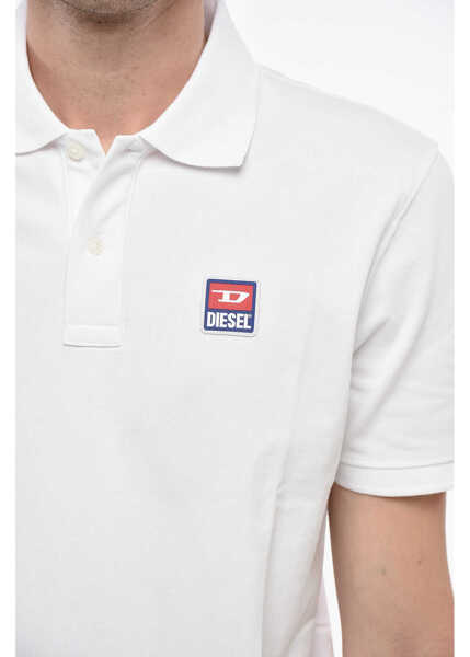 Tricouri Polo Diesel Hopsack Cotton Blend Smith Polo Shirt With Logo Patch White Barbati (BM 19247768) 3