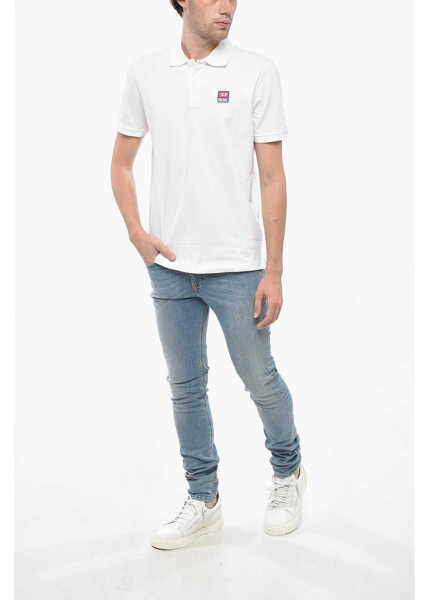 Tricouri Polo Diesel Hopsack Cotton Blend Smith Polo Shirt With Logo Patch White Barbati (BM 19247768) 4