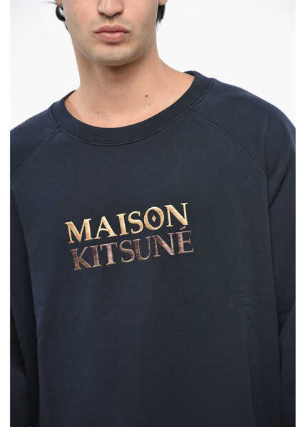 Bluze de trening MAISON KITSUN Brushed Cotton Crew-Neck Sweatshirt With Embroidered Logo Blue Barbati (BM 19247792) 3