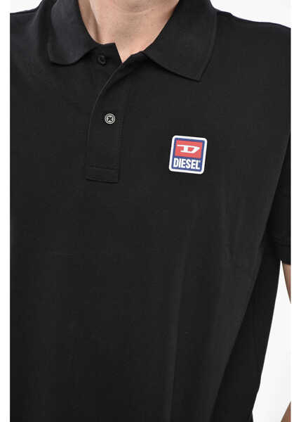 Tricouri Polo Diesel Hopsack Cotton Blend Smith Polo With Logo Patch Black Barbati (BM 19247798) 3