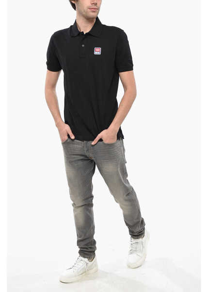 Tricouri Polo Diesel Hopsack Cotton Blend Smith Polo With Logo Patch Black Barbati (BM 19247798) 4