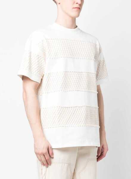 Tricouri MSGM Crew-Neck Cotton Jersey T-Shirt With Mesh Details White Barbati (BM 19247804) 3