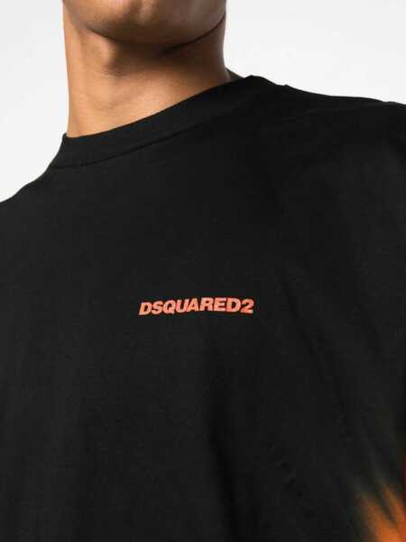 Tricouri DSQUARED2 Gradient Effect Flame Drop Crew-Neck T-Shirt Black Barbati (BM 19247807) 5