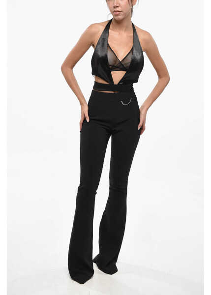 Bluze DSQUARED2 Satin Halterneck Crop Top With Mesh Detail Black Femei (BM 19247813) 4