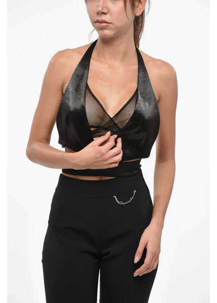 Bluze DSQUARED2 Satin Halterneck Crop Top With Mesh Detail Black Femei (BM 19247813) 1