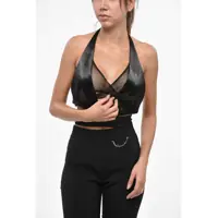 Bluze Satin Halterneck Crop Top With Mesh Detail Femei
