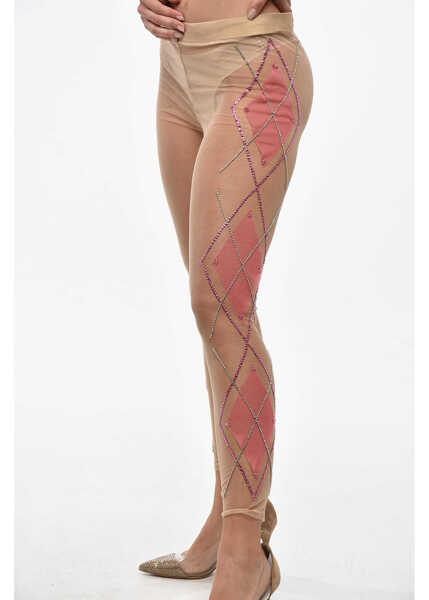 Colanti DSQUARED2 Sheer Leggings With Rhinestone And Ankle Zip Beige Femei (BM 19247816) 2