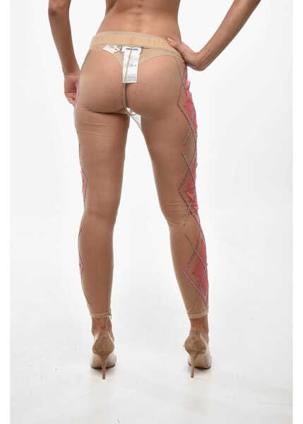 Colanti DSQUARED2 Sheer Leggings With Rhinestone And Ankle Zip Beige Femei (BM 19247816) 3