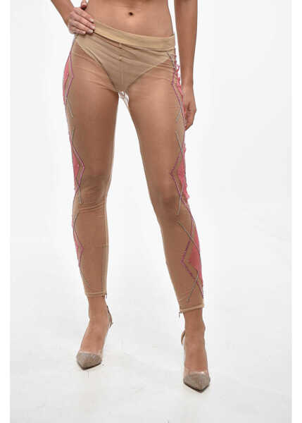 Colanti DSQUARED2 Sheer Leggings With Rhinestone And Ankle Zip Beige Femei (BM 19247816) 1