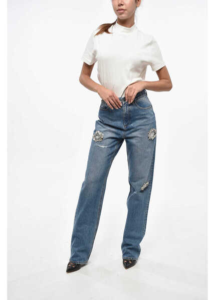 Blugi drepti AREA High Waist Distressed Jeans With Jewels 20Cm Blue Femei (BM 19247822) 4