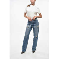 Blugi drepti AREA Dama - Blugi drepti AREA High Waist Distressed Jeans With Jewels 20Cm Blue Femei (BM 19247822) - B-mall.ro