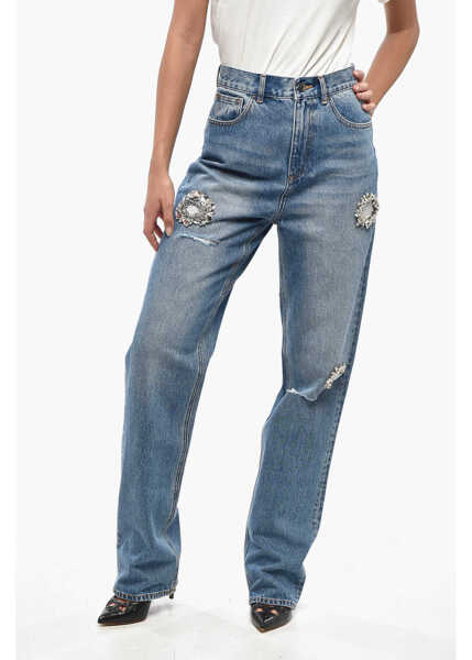 Blugi drepti AREA High Waist Distressed Jeans With Jewels 20Cm Blue Femei (BM 19247822) 1