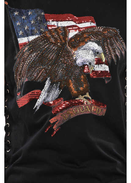 Maiouri DSQUARED2 Printed Mini Fit Lace-Up Tank Top Embellished With Sequins A Black Barbati (BM 19248095) 3