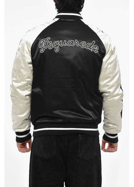 Bomber jacket DSQUARED2 Quilted Souvenir Bomber With Floral Embroidery Black & White Barbati (BM 19248101) 2