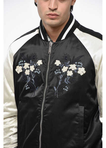 Bomber jacket DSQUARED2 Quilted Souvenir Bomber With Floral Embroidery Black & White Barbati (BM 19248101) 3