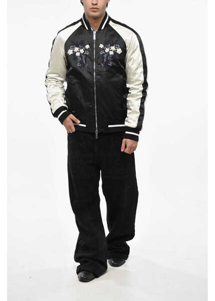 Bomber jacket DSQUARED2 Quilted Souvenir Bomber With Floral Embroidery Black & White Barbati (BM 19248101) 4