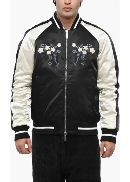 Bomber jacket DSQUARED2 Quilted Souvenir Bomber With Floral Embroidery Black & White Barbati (BM 19248101) 1