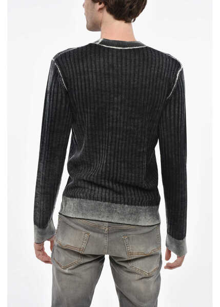 Pulovere Diesel Red Tag Ribbed Wool K-Andelero Crew Neck Sweater Black & White Barbati (BM 19248107) 2