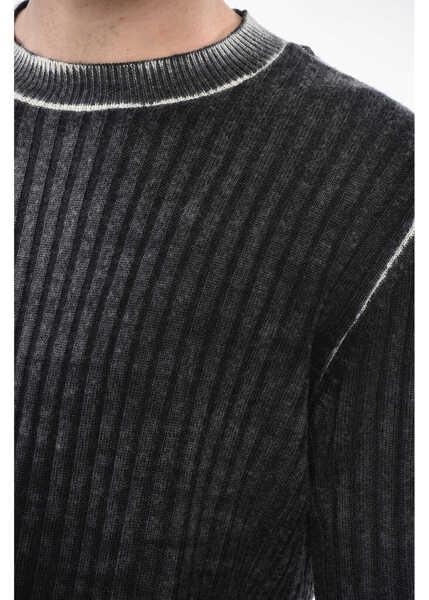 Pulovere Diesel Red Tag Ribbed Wool K-Andelero Crew Neck Sweater Black & White Barbati (BM 19248107) 3