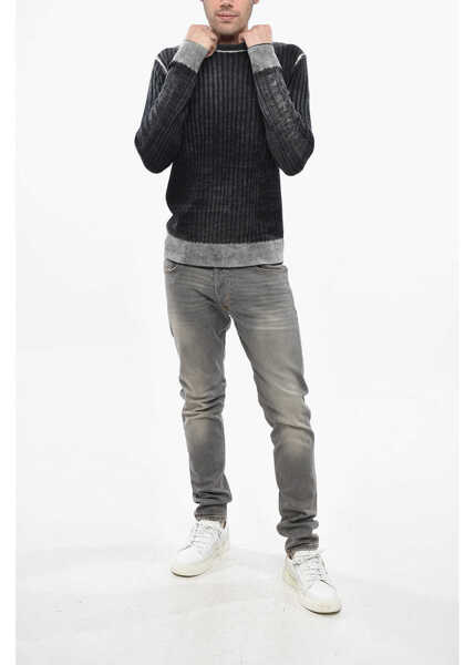 Pulovere Diesel Red Tag Ribbed Wool K-Andelero Crew Neck Sweater Black & White Barbati (BM 19248107) 4