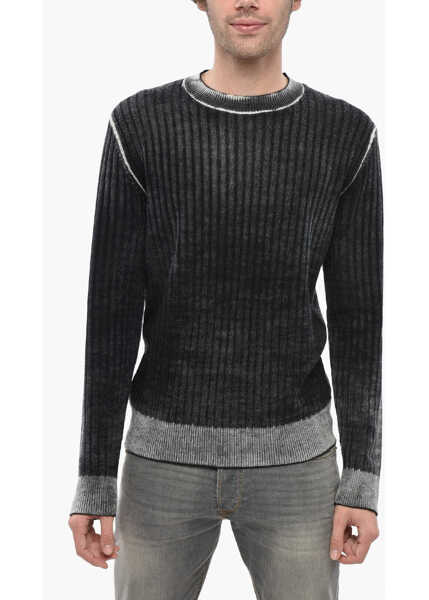 Pulovere Diesel Red Tag Ribbed Wool K-Andelero Crew Neck Sweater Black & White Barbati (BM 19248107) 1