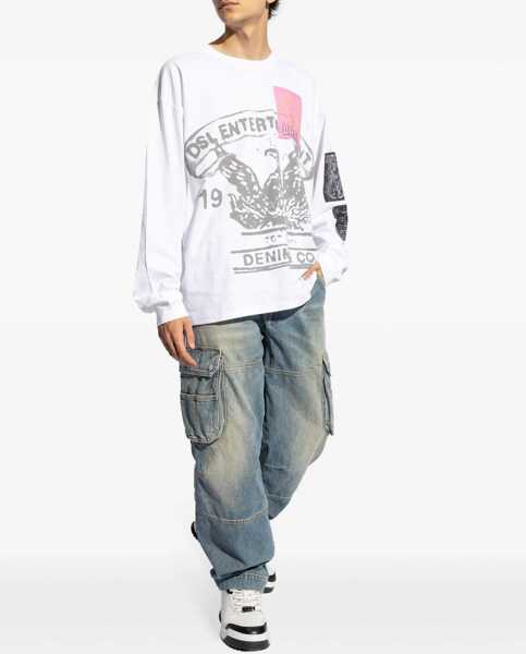 Tricouri Diesel Long-Sleeved Cotton T-Shirt With Patch White Barbati (BM 19248110) 2