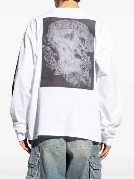 Tricouri Diesel Long-Sleeved Cotton T-Shirt With Patch White Barbati (BM 19248110) 4