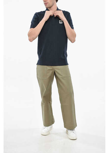 Tricouri Polo Diesel Hopsack Cotton Blend Smith Polo With Logo Patch Blue Barbati (BM 19248122) 4