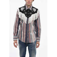 Camasi casual Striped Western Shirt With Removable Collar Barbati