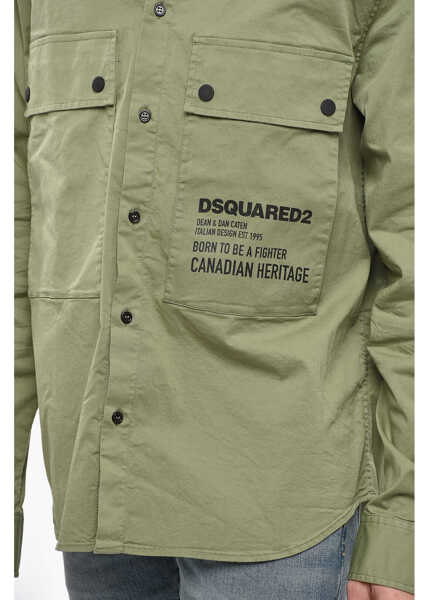 Camasi casual DSQUARED2 Cotton Utility Shirt With Contrasting Buttons Green Barbati (BM 19248143) 3