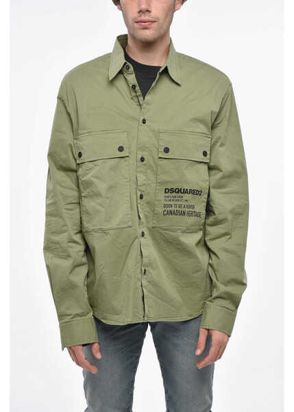Camasi casual DSQUARED2 Cotton Utility Shirt With Contrasting Buttons Green Barbati (BM 19248143) 1