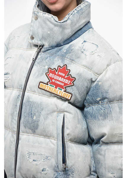 Bomber jacket DSQUARED2 Vintage Effect Denim Bomber Jacket With Logoed Patch Blue Femei (BM 19248161) 2