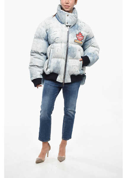 Bomber jacket DSQUARED2 Vintage Effect Denim Bomber Jacket With Logoed Patch Blue Femei (BM 19248161) 4