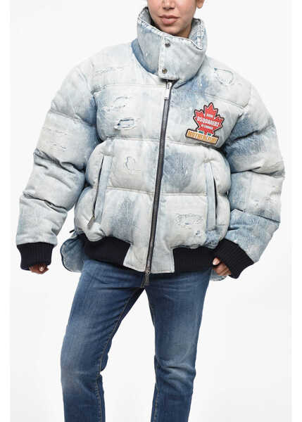 Bomber jacket DSQUARED2 Vintage Effect Denim Bomber Jacket With Logoed Patch Blue Femei (BM 19248161) 1