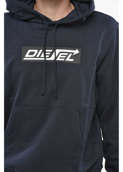 Bluze de trening Diesel Brushed Cotton Hoodie With Printed Logo Blue Barbati (BM 19248281) 3
