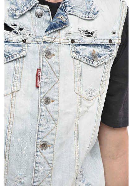 Geci de blugi DSQUARED2 Sleeveless Destroyed Denim Jacket Blue Barbati (BM 19248287) 3