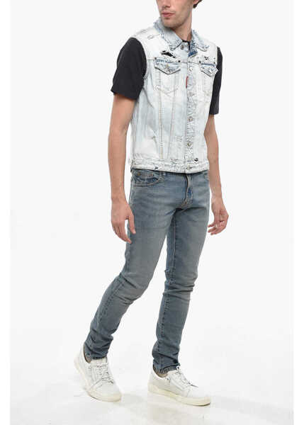 Geci de blugi DSQUARED2 Sleeveless Destroyed Denim Jacket Blue Barbati (BM 19248287) 4