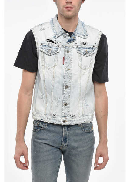 Geci de blugi DSQUARED2 Sleeveless Destroyed Denim Jacket Blue Barbati (BM 19248287) 1