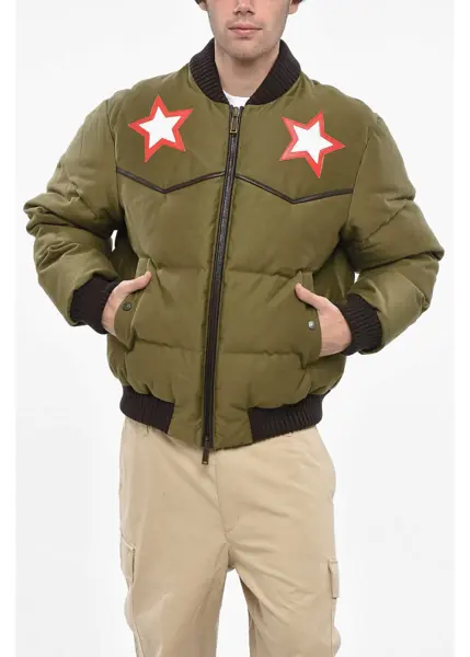 Bomber jacket DSQUARED2 Padded Western Padded Bomber With Faux Leather Green Barbati (BM 19248305) 1